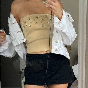 Zara - beige rhinestone tube top - size small